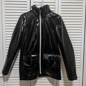 Boohoo black vinyl coat
